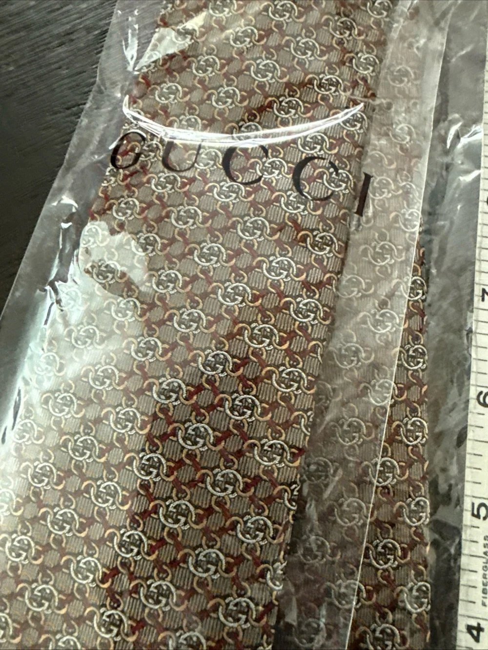 GUCCI Tie GG Pattern Gold / Brown Interlock 100% silk 100% Authentic Vintage